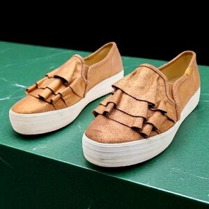 Keds Women's Sz 8.5  Triple Ruffle Metallic Suede Slip-On Sneakers WH59315